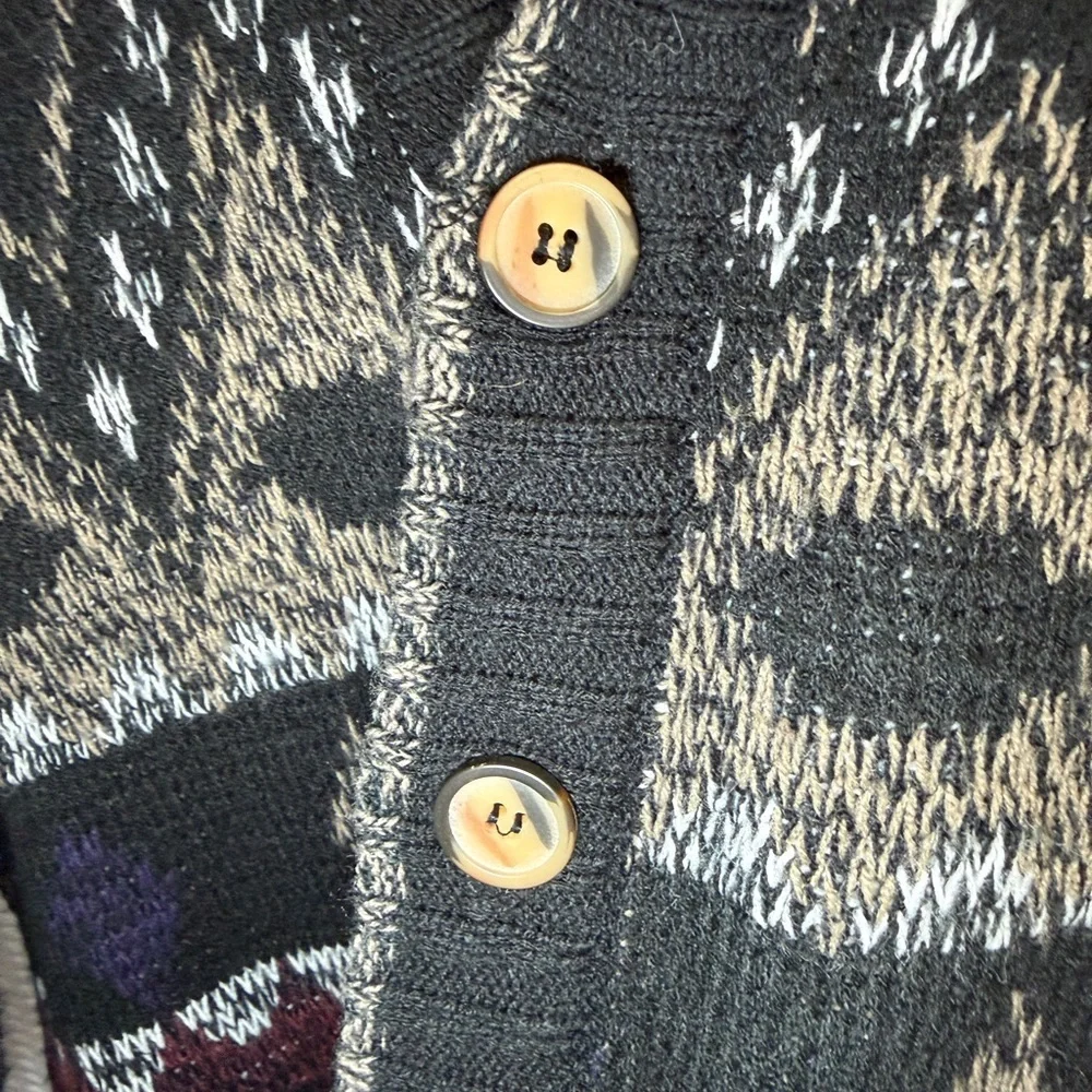 Vintage Piccadilly Geometric Knit Cardigan Sweater 2XL Tall Made In Korea Retro - Picture 3 of 4